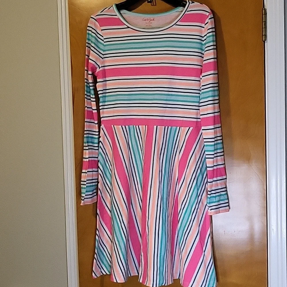 Girls Long Sleeve Multicolor Striped Dress